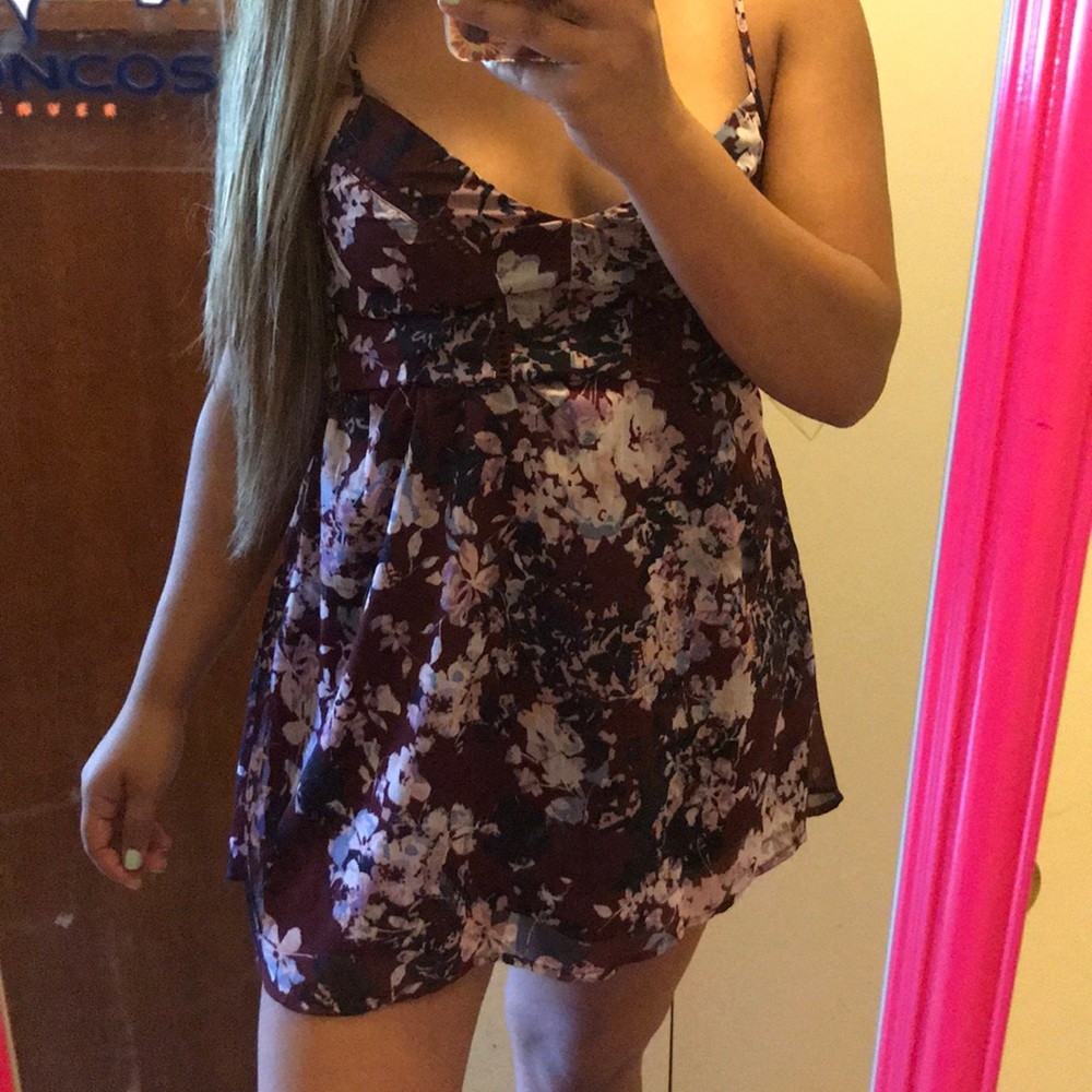 Floral maroon dress worn once for a wedding .